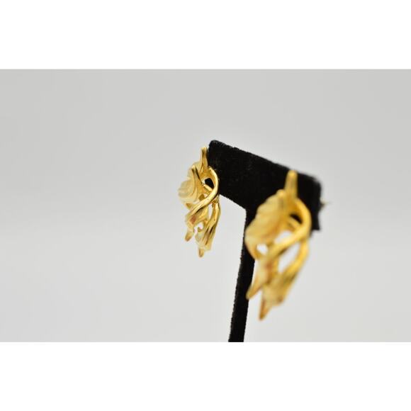TAT Vintage Earrings Brushed Gold Chunky Abstract Signed NOS 1980s - Picture 5 of 9